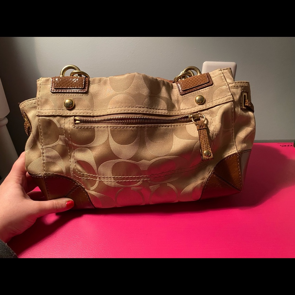 chunky cream and brown coach purse